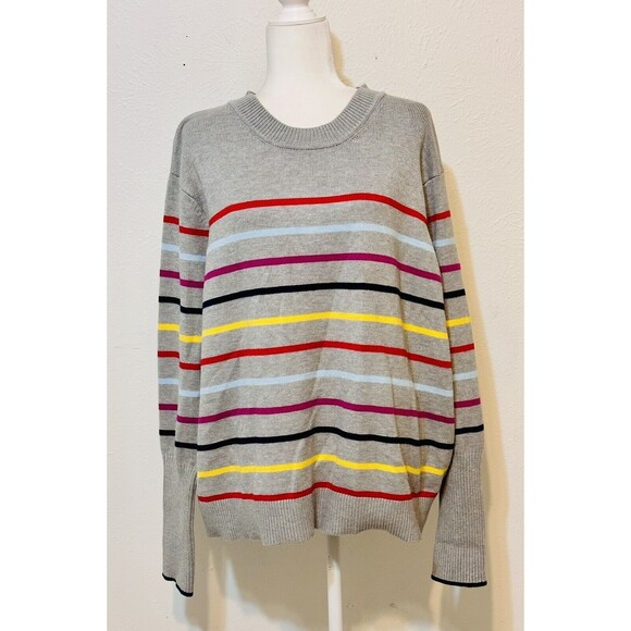 La Ligne X Target Women's Size 2X Grey Striped Colorful Cashmere Blend Sweater - Picture 1 of 11